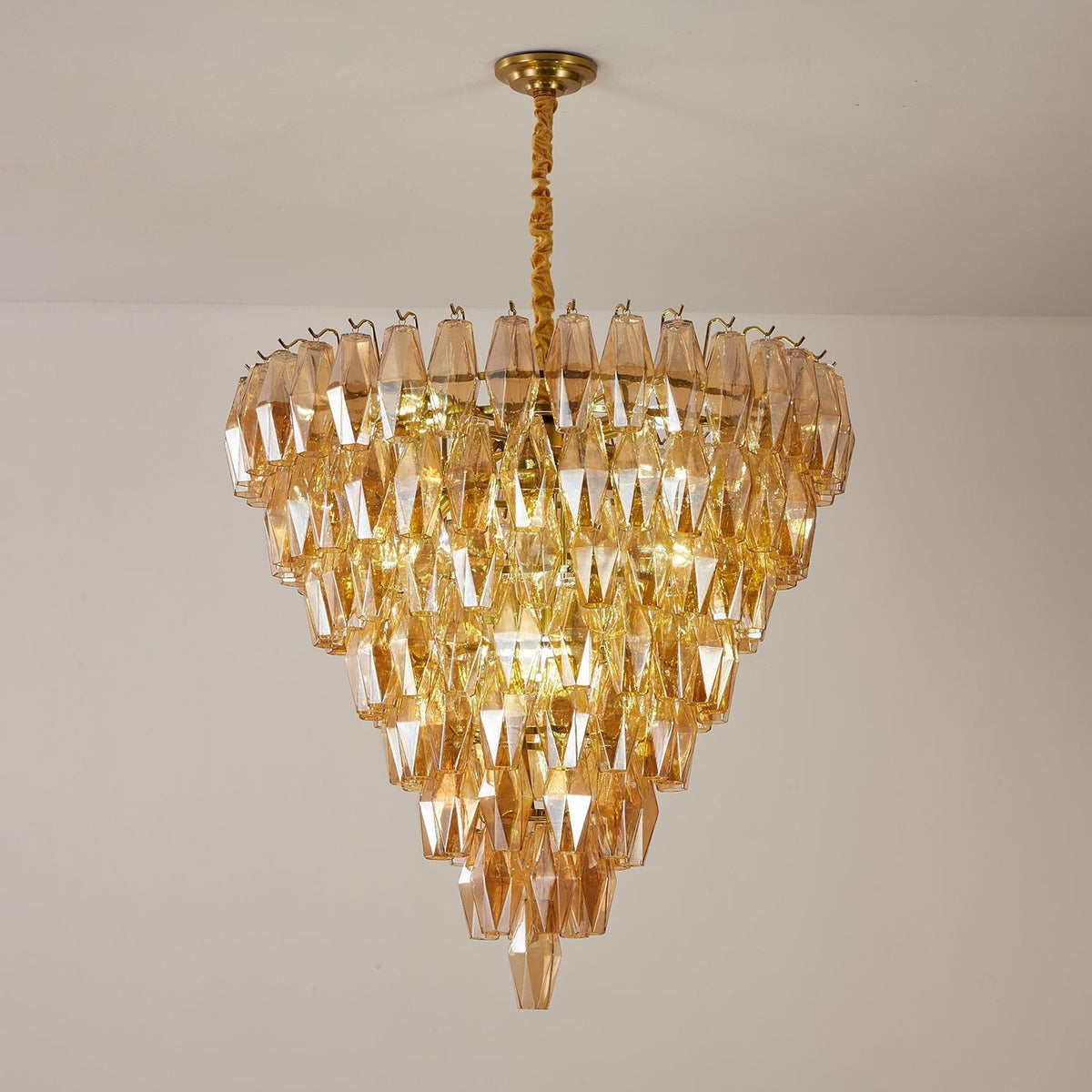Amber Empire Chandelier — Hand-Blown Faceted Glass, Gold Brass Frame
