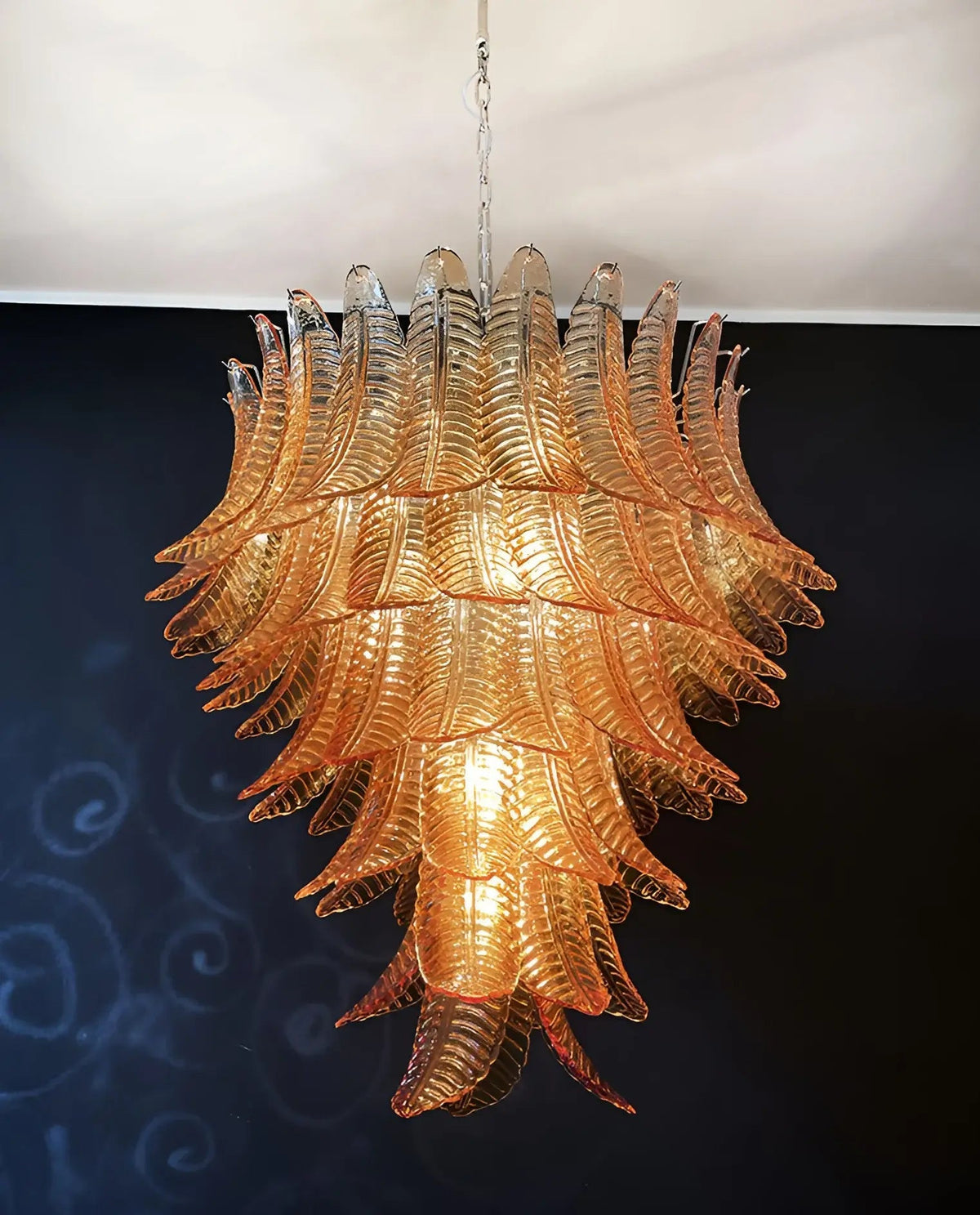 Amber Leaf Cascade Chandelier — Modern Art Glass Pendant for Dining Room