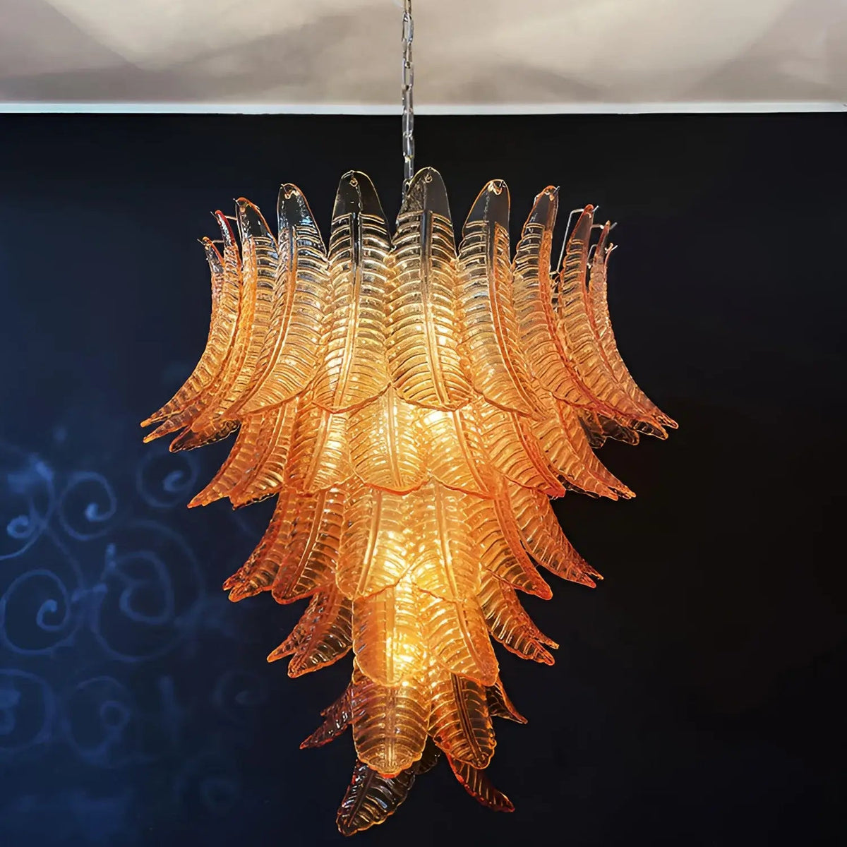 Amber Leaf Cascade Chandelier — Modern Art Glass Pendant for Dining Room