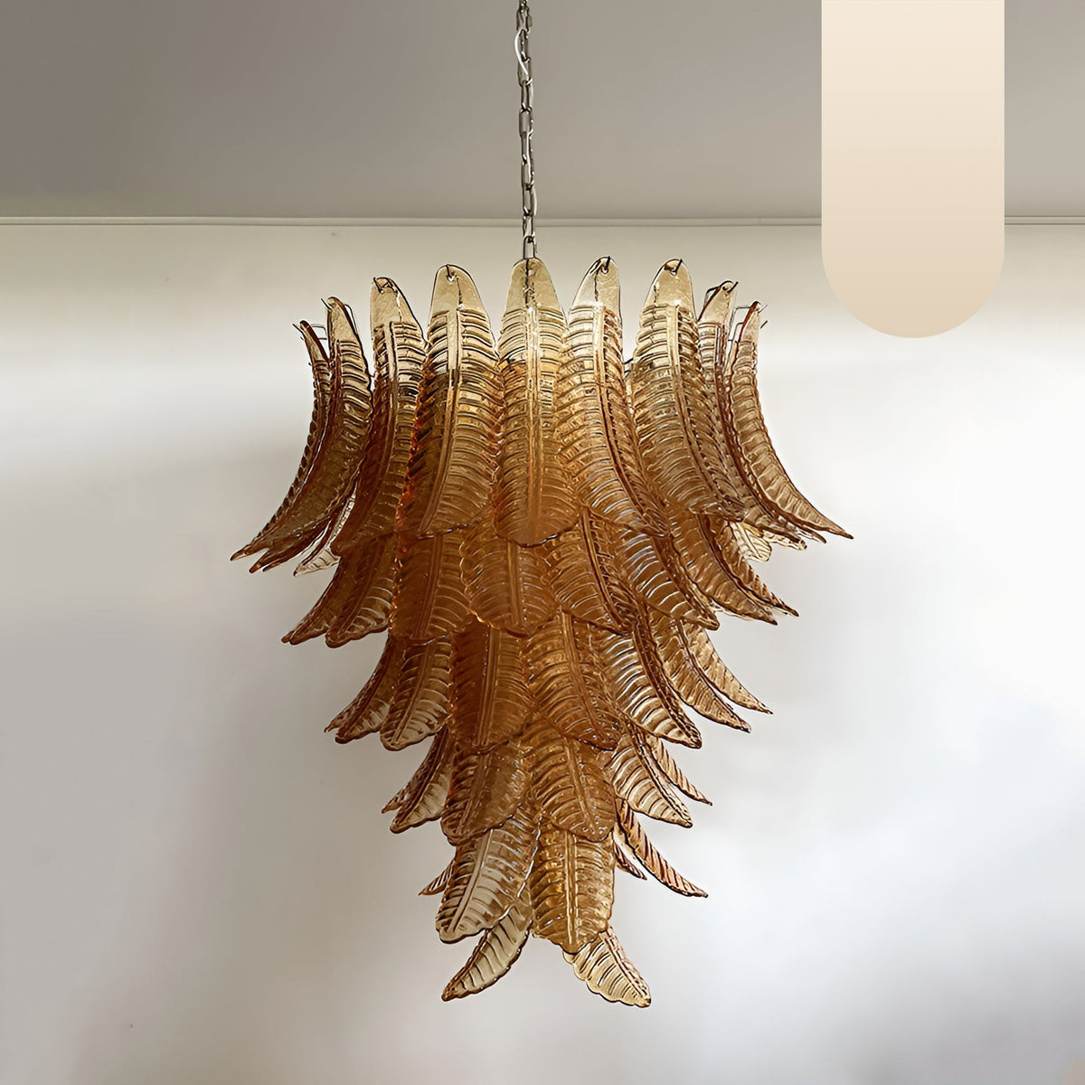 Amber Leaf Cascade Chandelier — Modern Art Glass Pendant for Dining Room