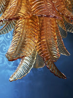 Amber Leaf Cascade Chandelier — Modern Art Glass Pendant for Dining Room