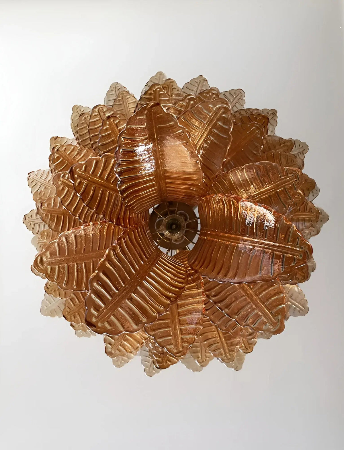 Amber Leaf Cascade Chandelier — Modern Art Glass Pendant for Dining Room