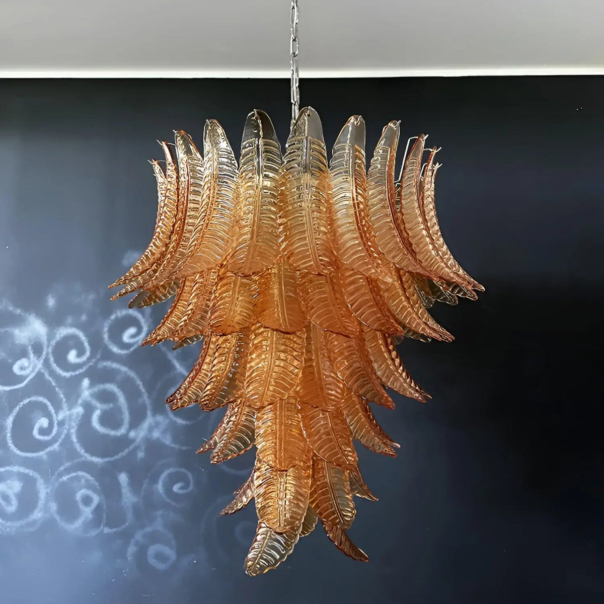 Amber Leaf Cascade Chandelier — Modern Art Glass Pendant for Dining Room
