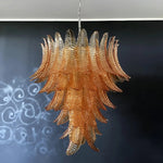 Amber Leaf Cascade Chandelier — Modern Art Glass Pendant for Dining Room