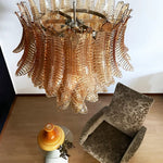 Amber Leaf Cascade Chandelier — Modern Art Glass Pendant for Dining Room