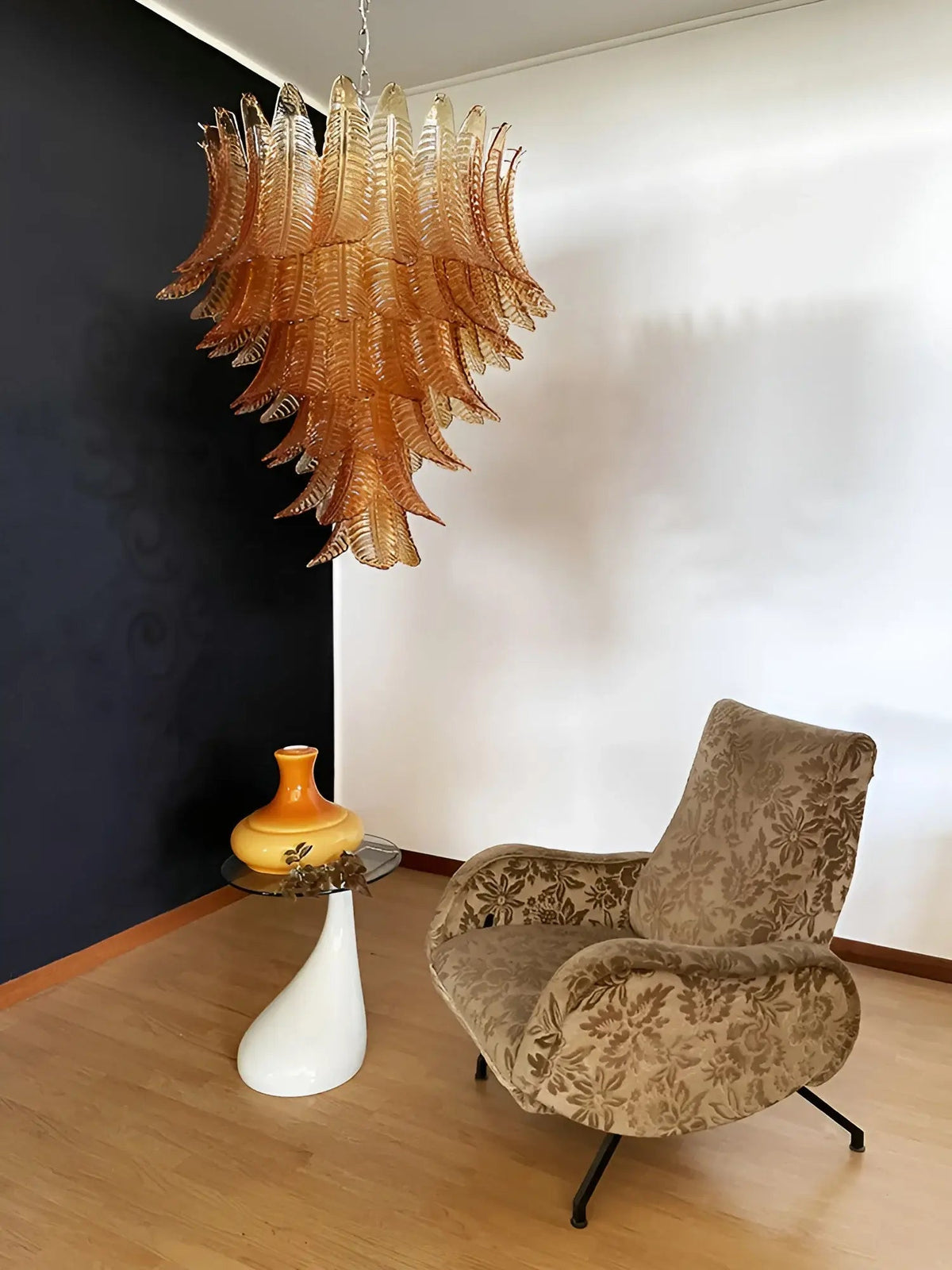 Amber Leaf Cascade Chandelier — Modern Art Glass Pendant for Dining Room