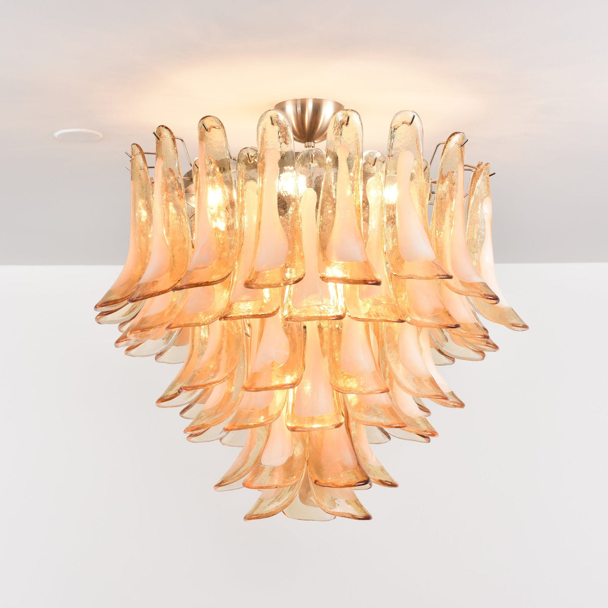 Amber Petal Glass Chandelier Ceiling Light for Dining Room and Foyer