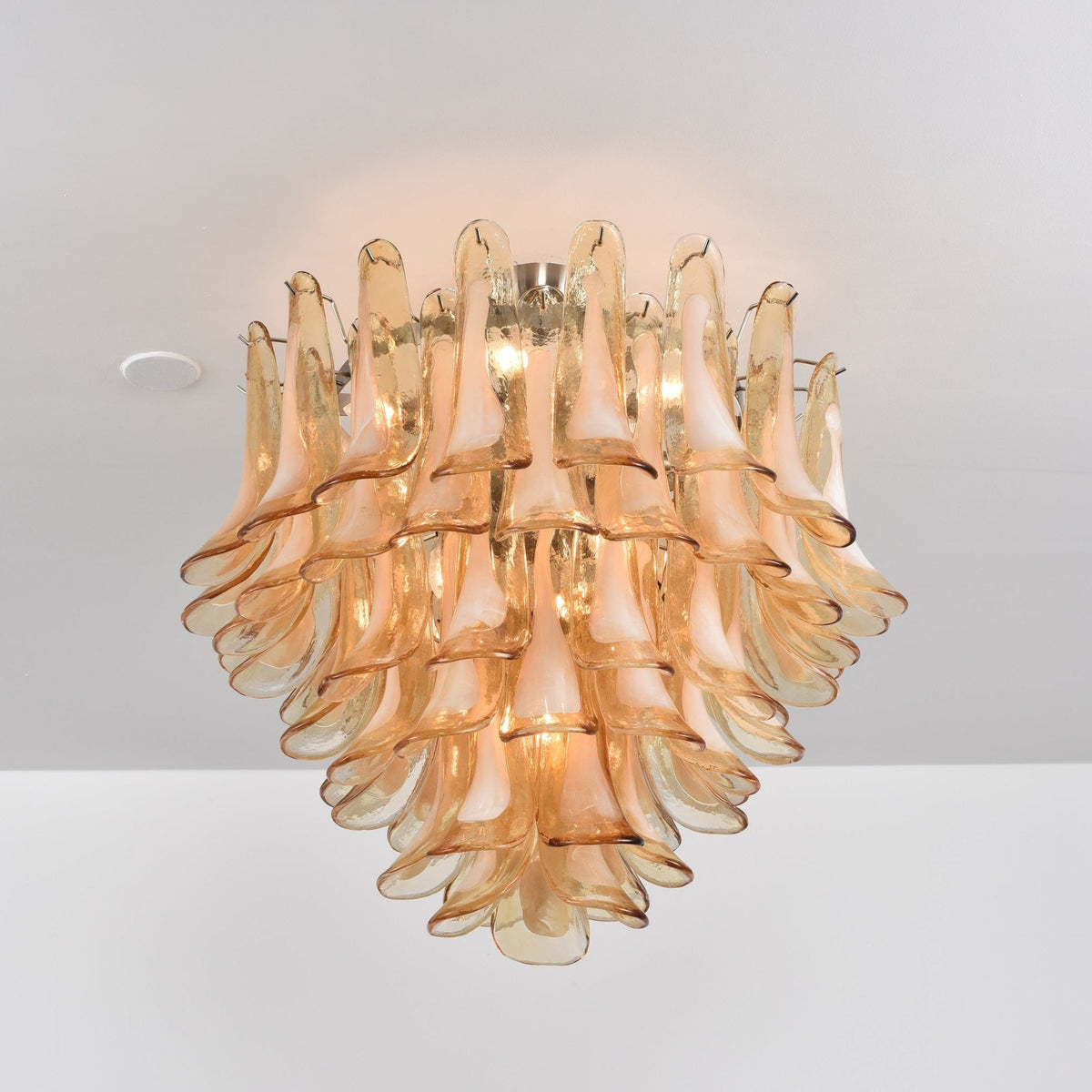 Amber Petal Glass Chandelier Ceiling Light for Dining Room and Foyer