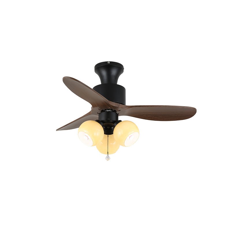 AmberGlo Retro Ceiling Fan Light with Walnut Blades and Amber Glass Shades