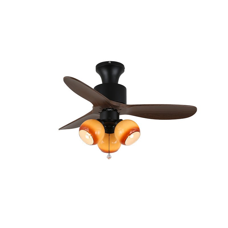 AmberGlo Retro Ceiling Fan Light with Walnut Blades and Amber Glass Shades
