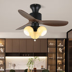 AmberGlo Retro Ceiling Fan Light with Walnut Blades and Amber Glass Shades