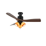 AmberGlo Retro Ceiling Fan Light with Walnut Blades and Amber Glass Shades