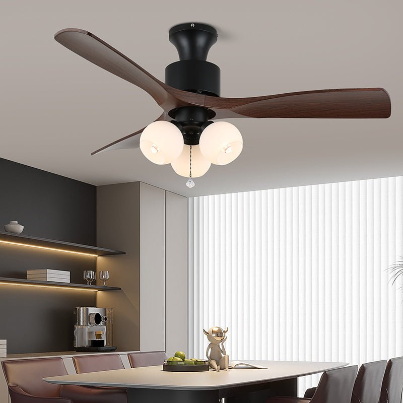 AmberGlo Retro Ceiling Fan Light with Walnut Blades and Amber Glass Shades