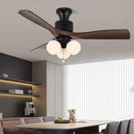 AmberGlo Retro Ceiling Fan Light with Walnut Blades and Amber Glass Shades