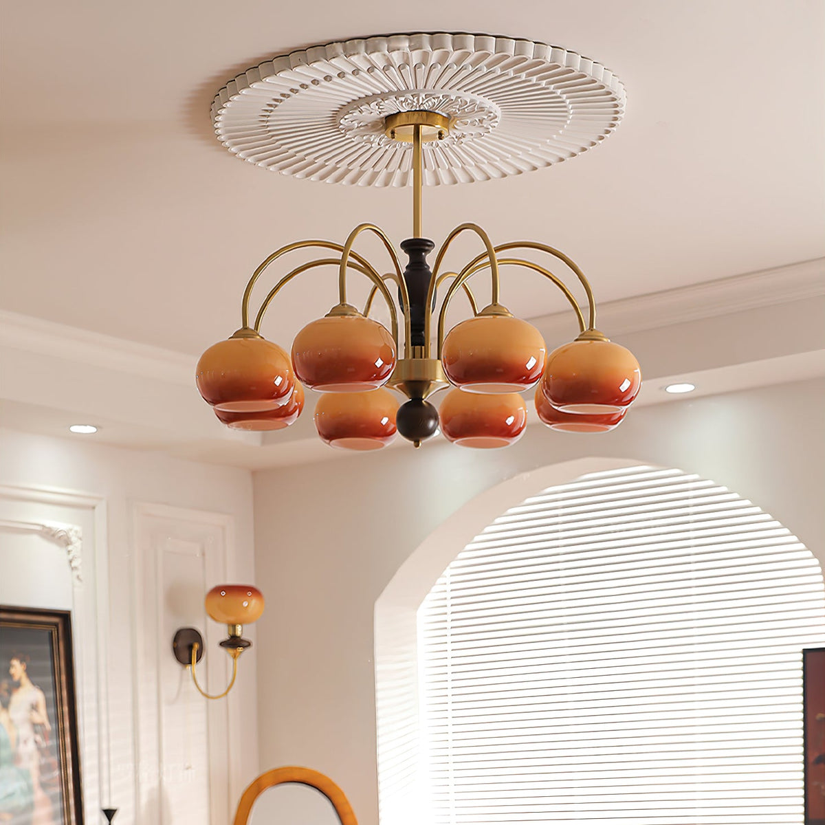 Amberly Arch Chandelier – Mid-Century Modern Amber Glass Pendant Light