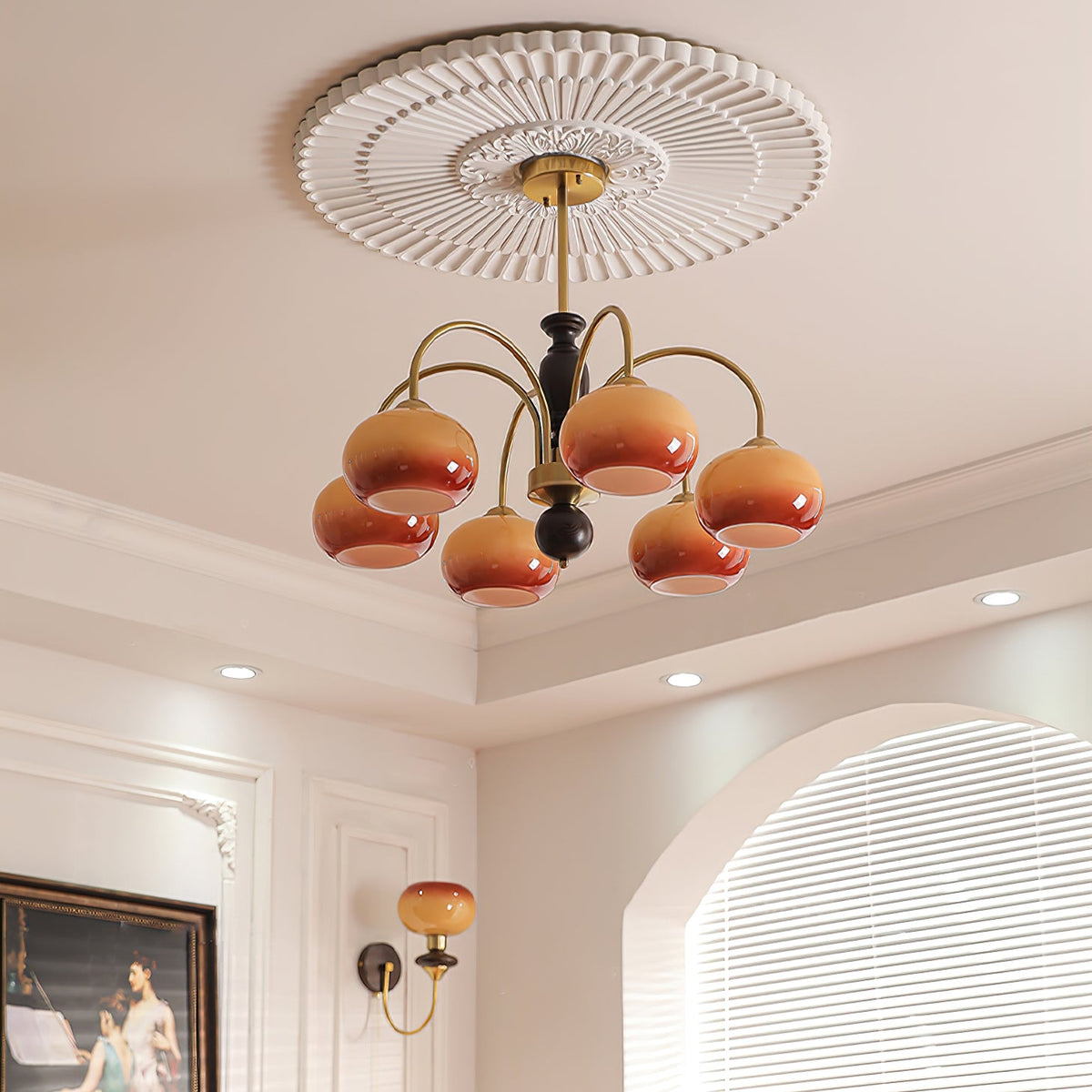 Amberly Arch Chandelier – Mid-Century Modern Amber Glass Pendant Light