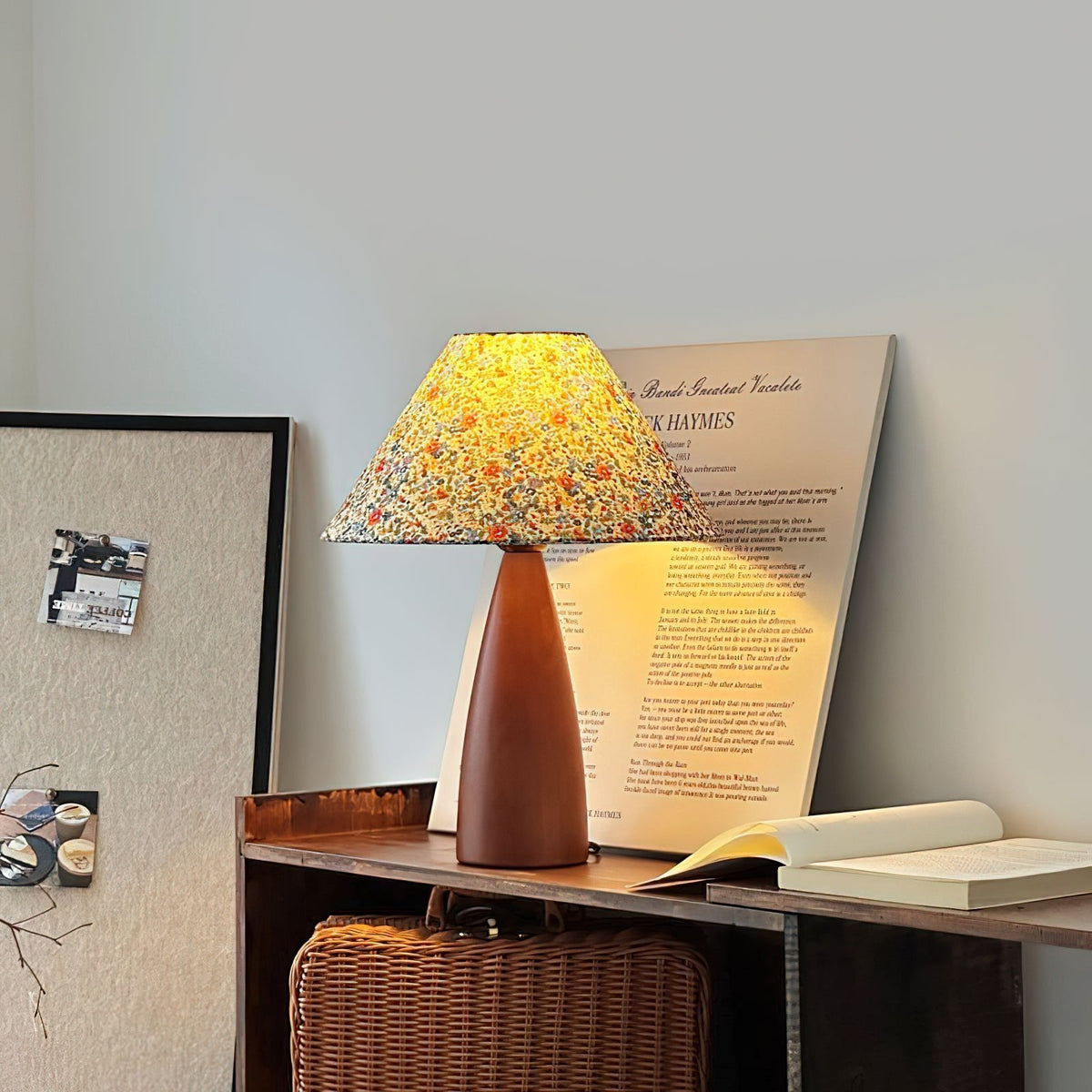 Amelia Blossom Table Lamp – Vintage Floral Wooden Bedside Light