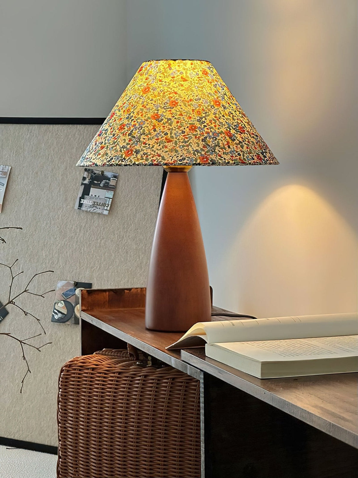 Amelia Blossom Table Lamp – Vintage Floral Wooden Bedside Light