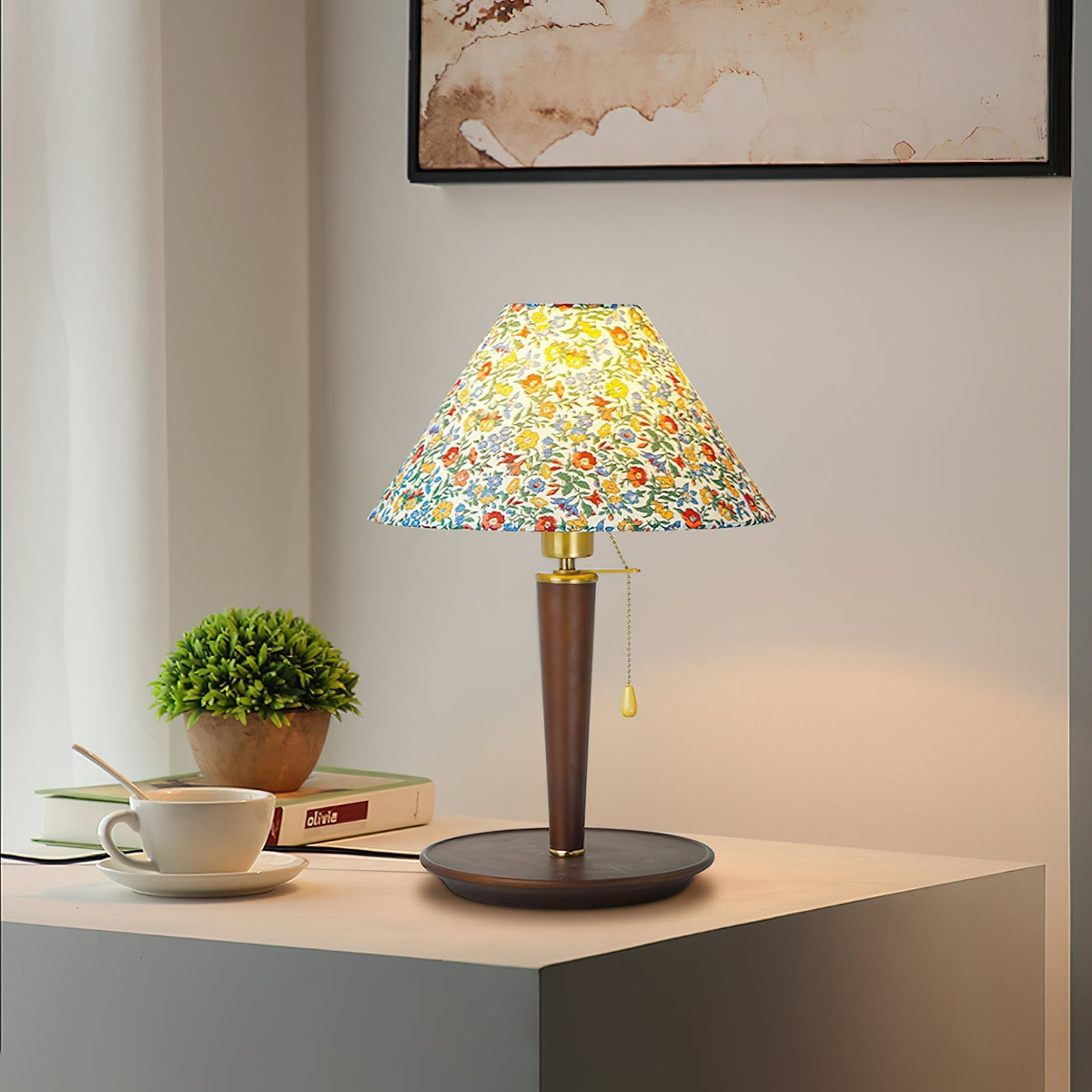 Amelia Blossom Table Lamp – Vintage Floral Wooden Bedside Light