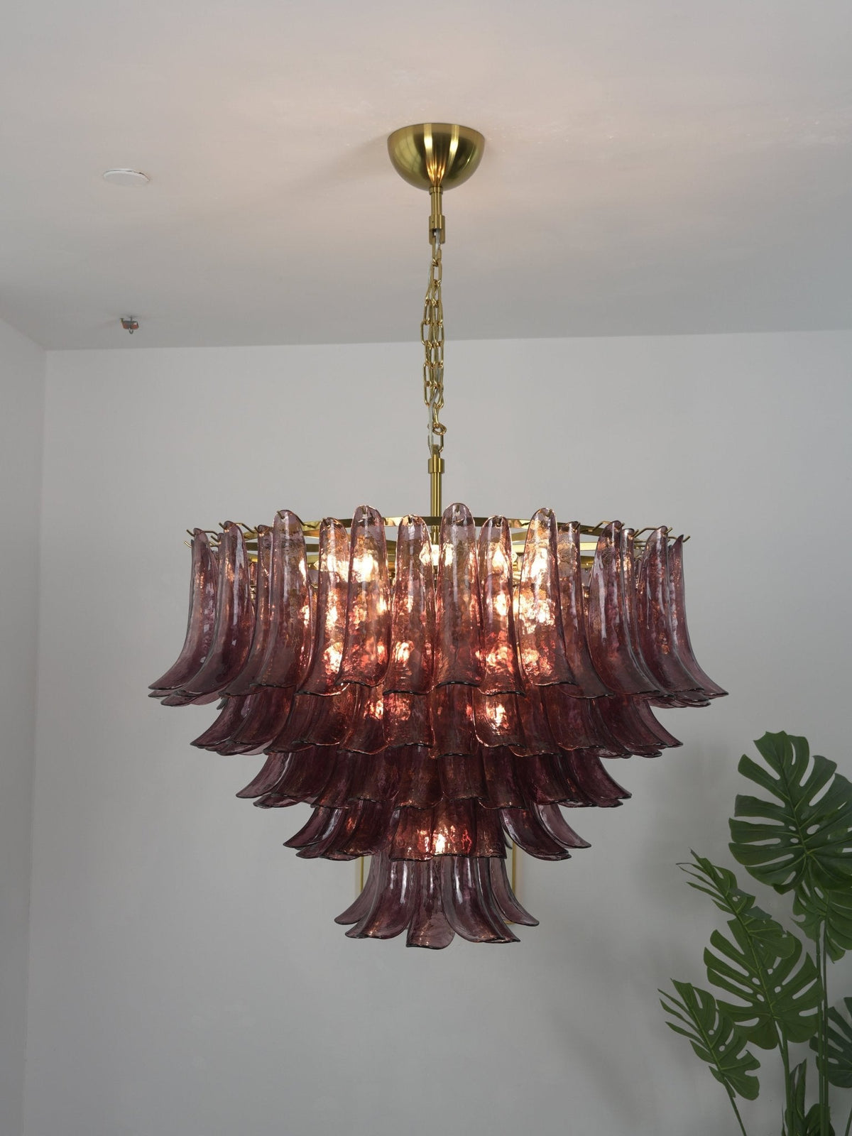 Amethyst Bloom Chandelier — Handcrafted Glass Petal Chandelier in Gold or Nickel