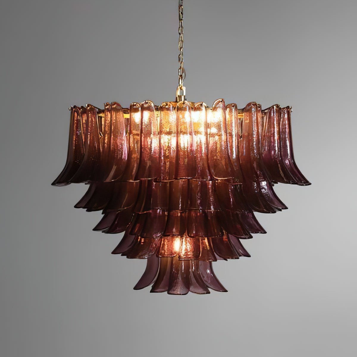 Amethyst Bloom Chandelier — Handcrafted Glass Petal Chandelier in Gold or Nickel