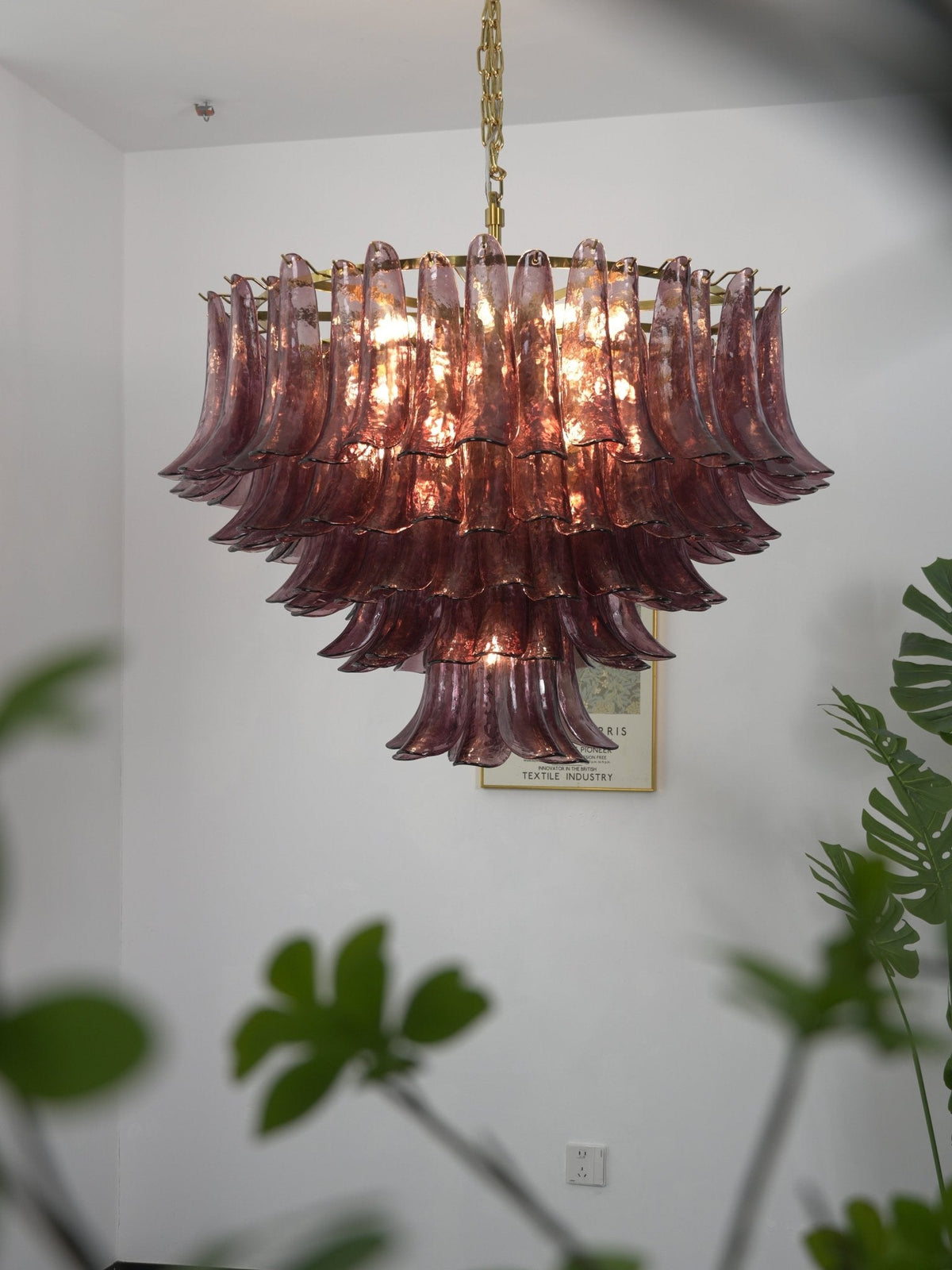 Amethyst Bloom Chandelier — Handcrafted Glass Petal Chandelier in Gold or Nickel