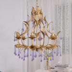Amethyst Drops Crystal Chandelier with Gold Leaf Accents for Dining Room and Living Room