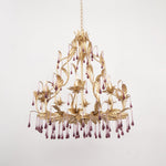 Amethyst Drops Crystal Chandelier with Gold Leaf Accents for Dining Room and Living Room