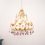 Amethyst Drops Crystal Chandelier with Gold Leaf Accents for Dining Room and Living Room