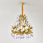 Amethyst Drops Crystal Chandelier with Gold Leaf Accents for Dining Room and Living Room