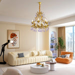 Amethyst Drops Crystal Chandelier with Gold Leaf Accents for Dining Room and Living Room