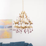 Amethyst Drops Crystal Chandelier with Gold Leaf Accents for Dining Room and Living Room