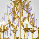 Amethyst Drops Crystal Chandelier with Gold Leaf Accents for Dining Room and Living Room