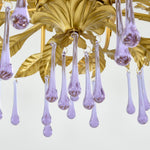 Amethyst Drops Crystal Chandelier with Gold Leaf Accents for Dining Room and Living Room