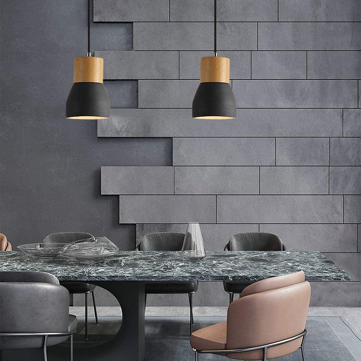 Andenon Cement Pendant Light – Modern Minimalist Wood & Concrete Hanging Lamp