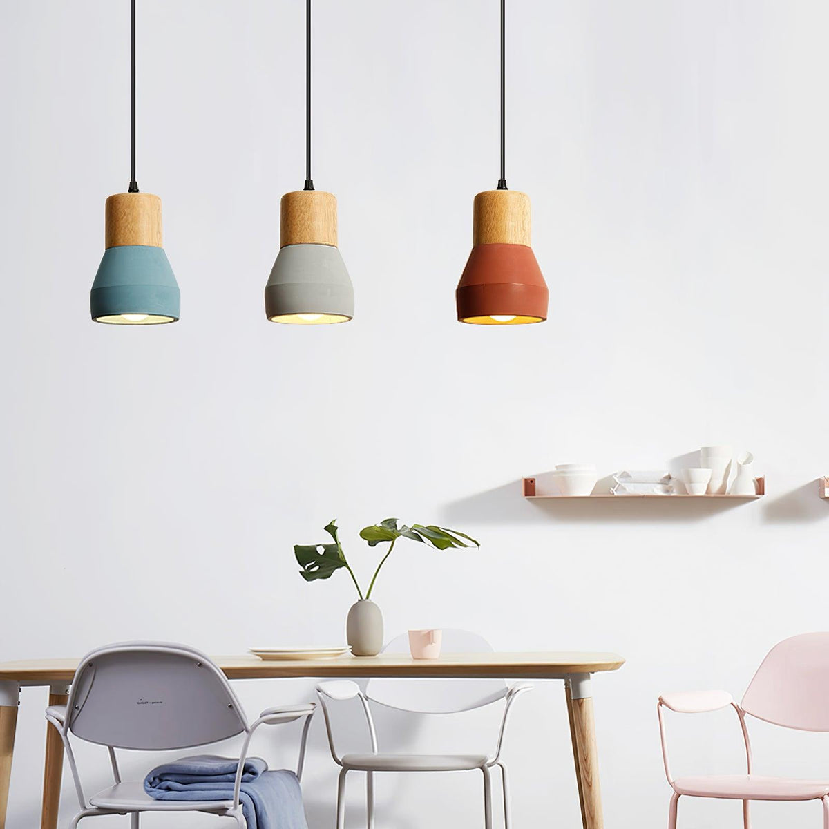 Andenon Cement Pendant Light – Modern Minimalist Wood & Concrete Hanging Lamp