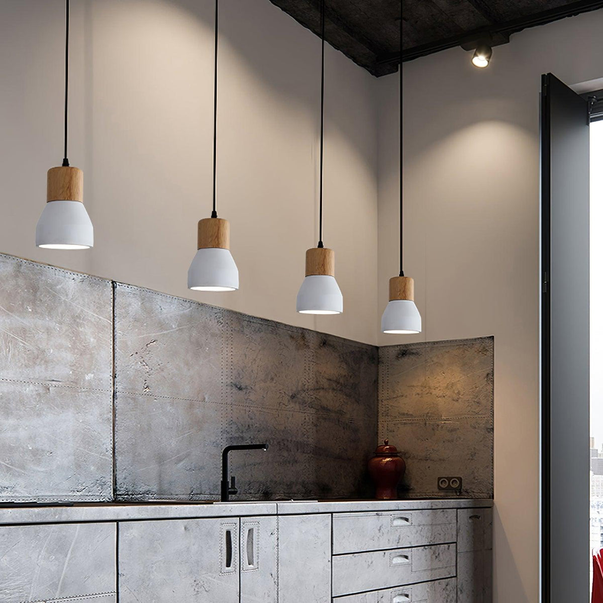 Andenon Cement Pendant Light – Modern Minimalist Wood & Concrete Hanging Lamp