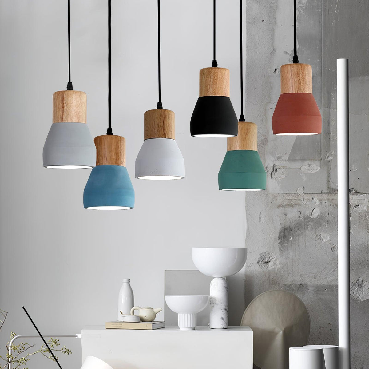 Andenon Cement Pendant Light – Modern Minimalist Wood & Concrete Hanging Lamp