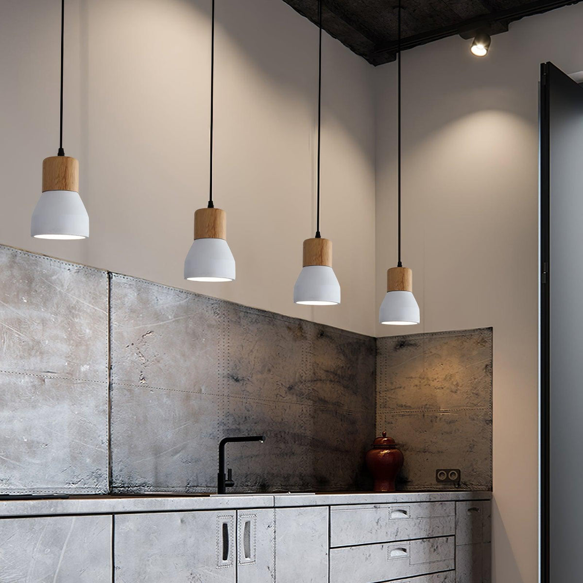 Andenon Cement Pendant Light – Modern Minimalist Wood & Concrete Hanging Lamp