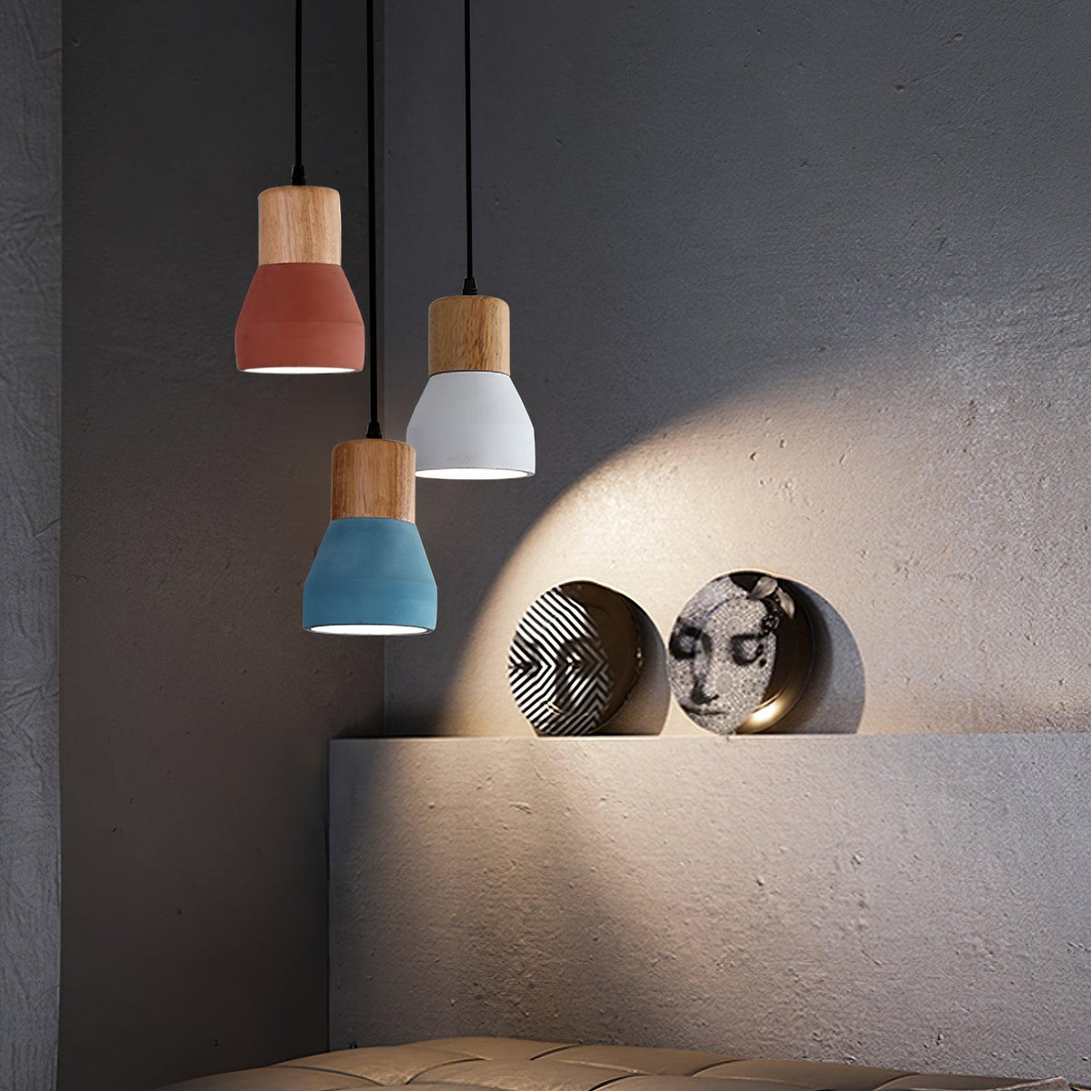 Andenon Cement Pendant Light – Modern Minimalist Wood & Concrete Hanging Lamp