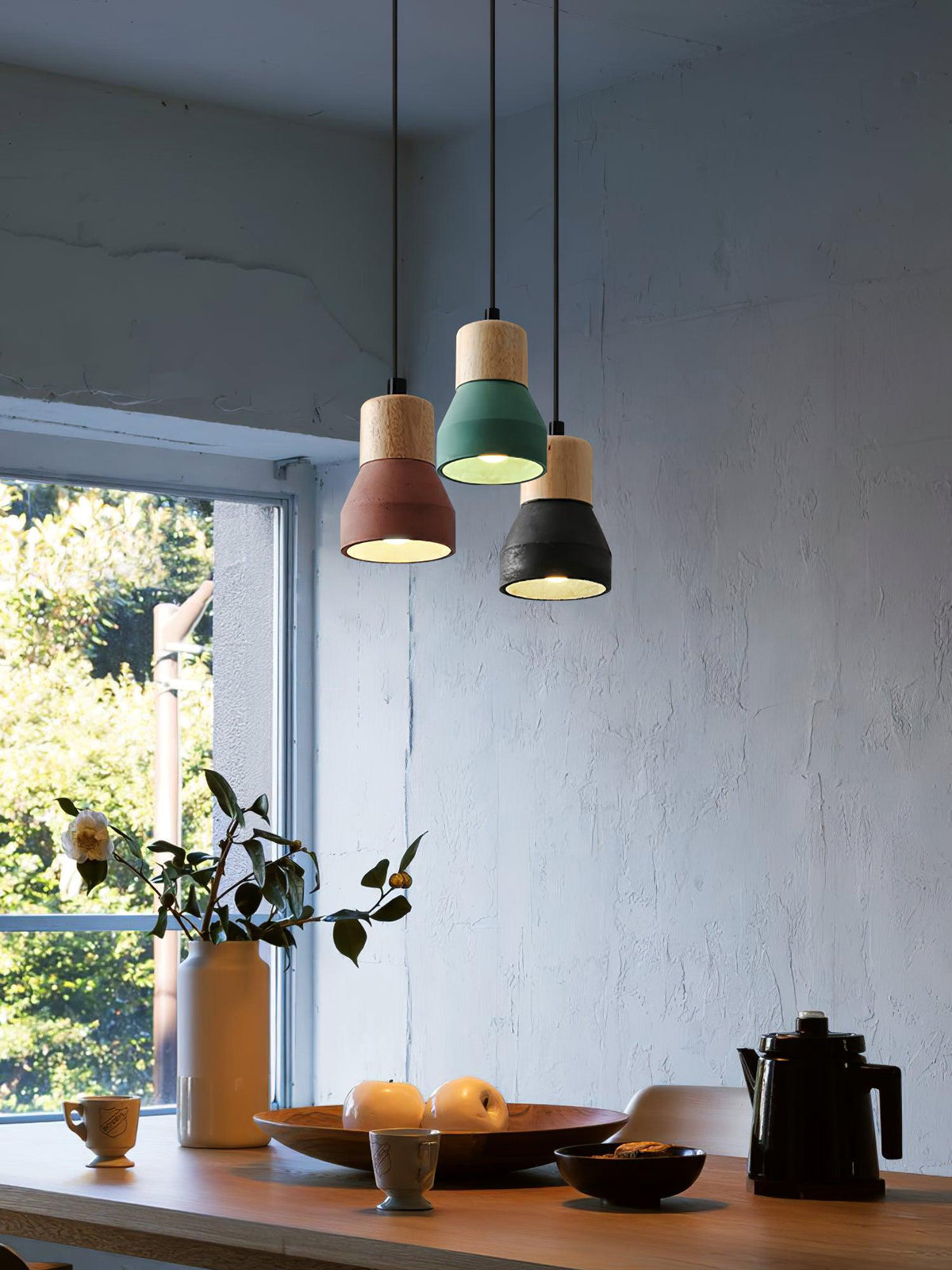 Andenon Cement Pendant Light – Modern Minimalist Wood & Concrete Hanging Lamp