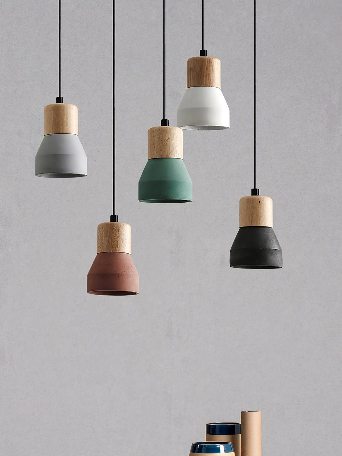 Andenon Cement Pendant Light – Modern Minimalist Wood & Concrete Hanging Lamp