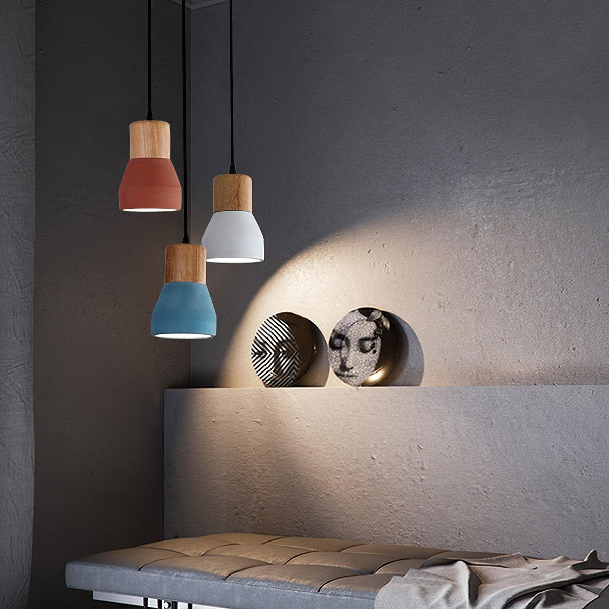 Andenon Cement Pendant Light – Modern Minimalist Wood & Concrete Hanging Lamp