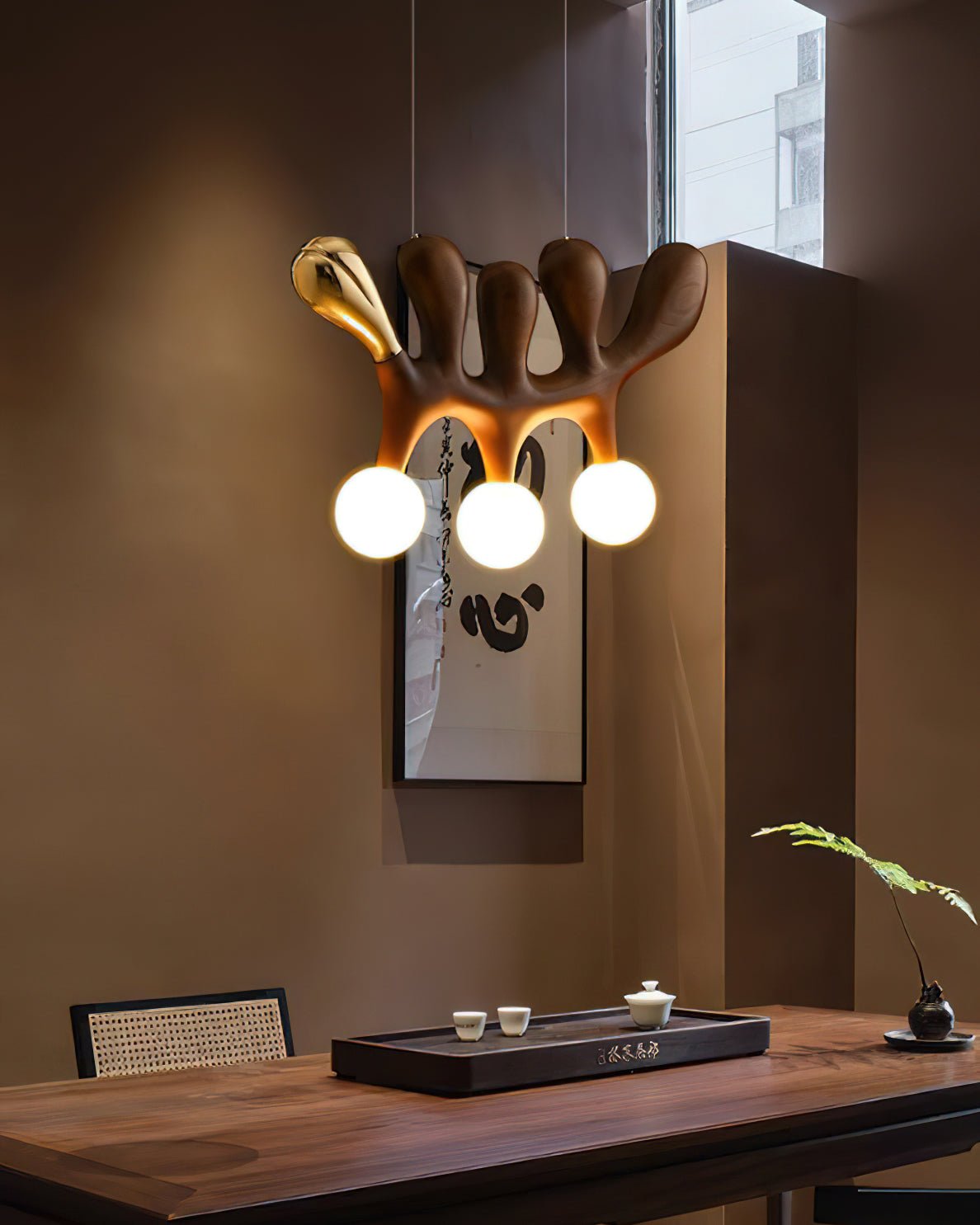 Sculptural Wooden Pendant Light with Brass Accents for Modern Interiors