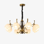 Antonia Modern Brass and Walnut Chandelier with Frosted Glass Shades