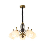 Antonia Modern Brass and Walnut Chandelier with Frosted Glass Shades