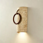 Anulo Travertine Wall Sconce with Wooden Ring Accent