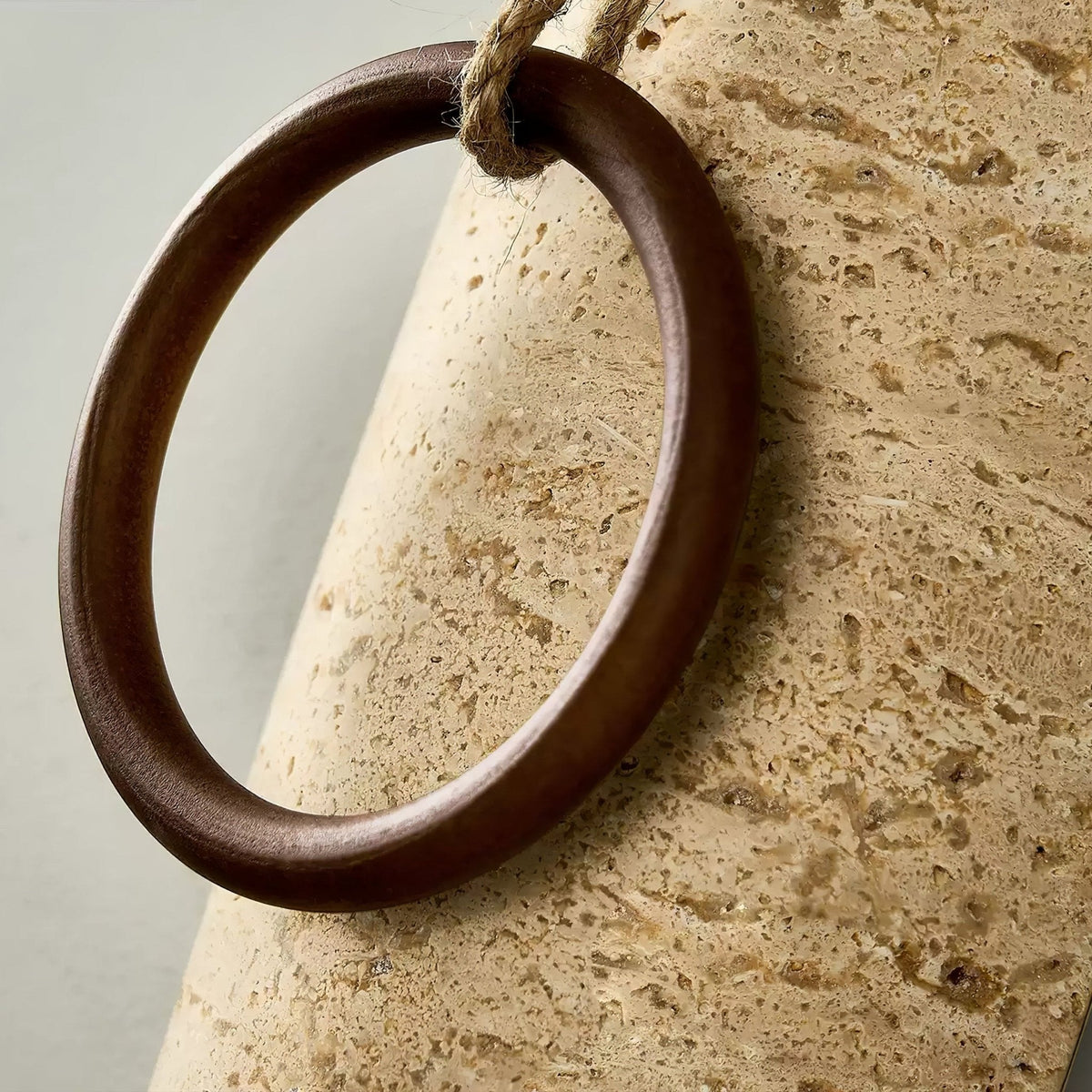 Anulo Travertine Wall Sconce with Wooden Ring Accent