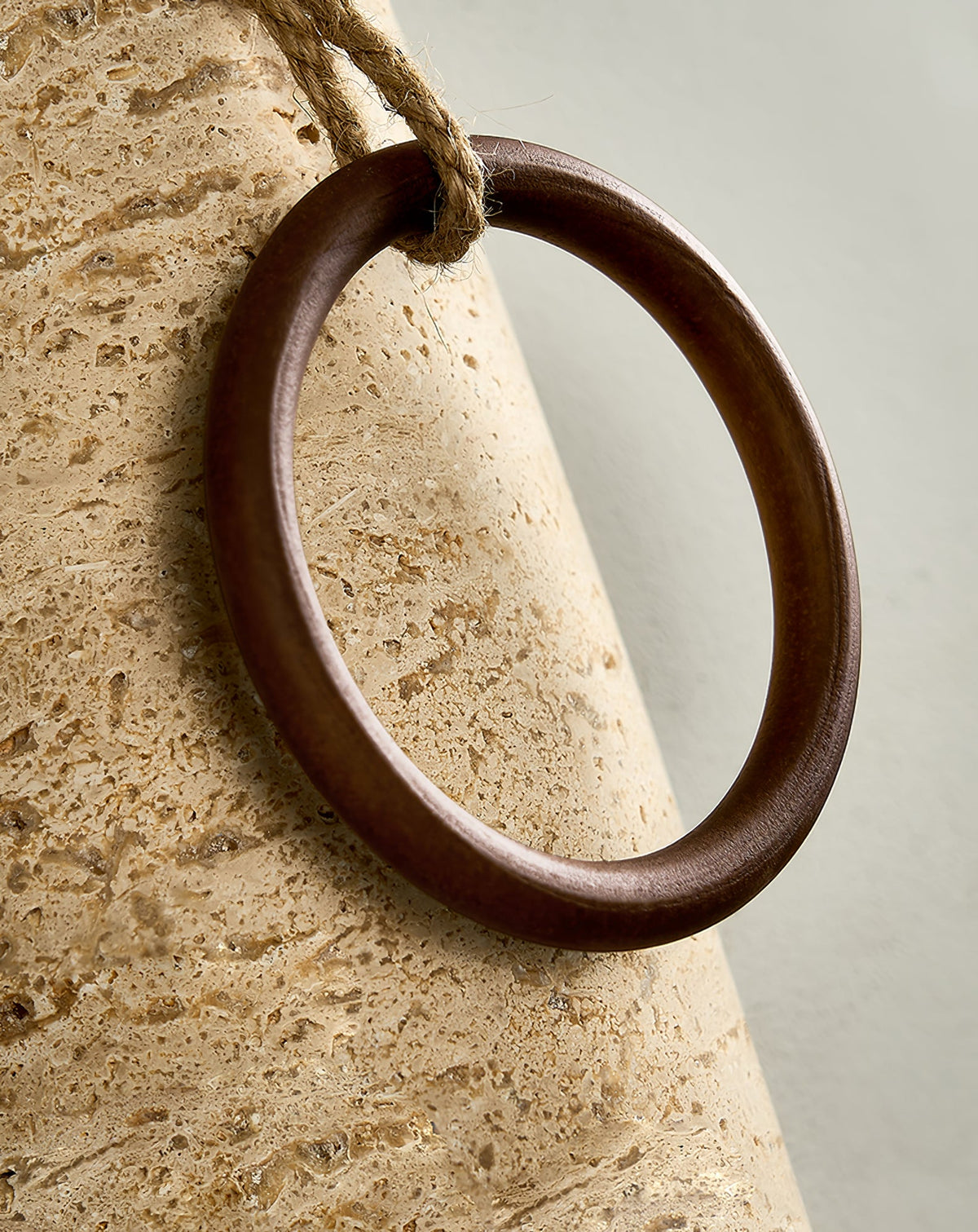 Anulo Travertine Wall Sconce with Wooden Ring Accent