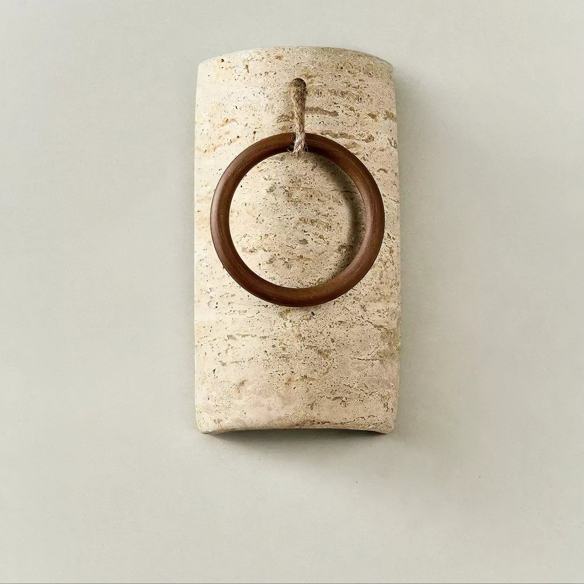 Anulo Travertine Wall Sconce with Wooden Ring Accent